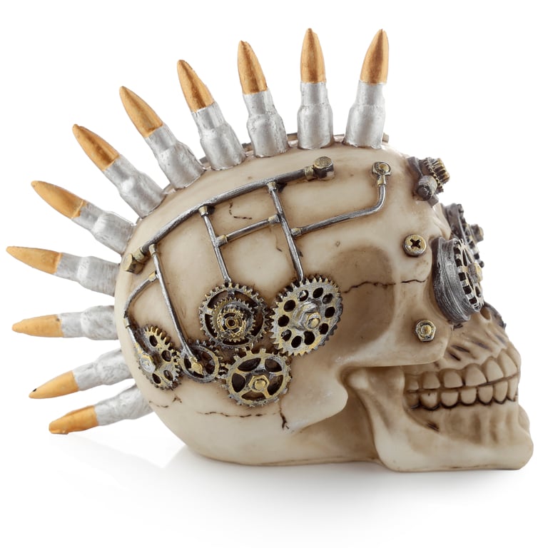 Steampunk Resin Skull Ornament - Bullet Mohican Decoration