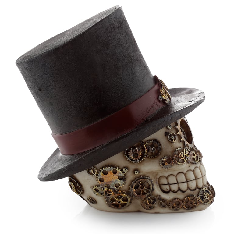 Fantasy Steampunk Resin Skull Ornament - Top Hat Decor