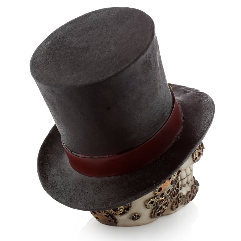 Fantasy Steampunk Resin Skull Ornament - Top Hat Decor
