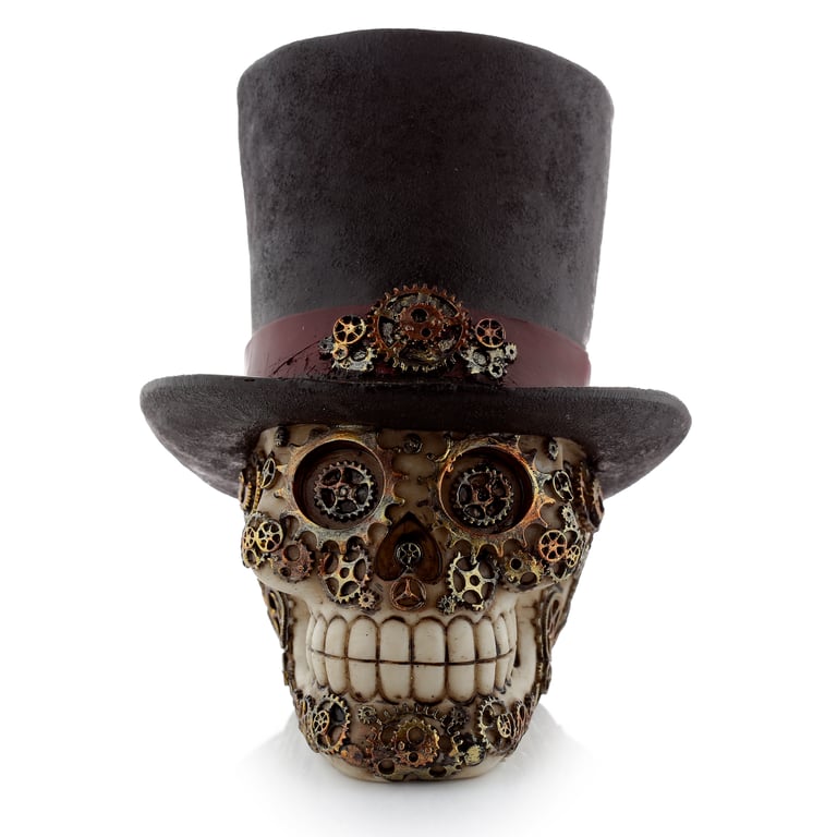 Fantasy Steampunk Resin Skull Ornament - Top Hat Decor