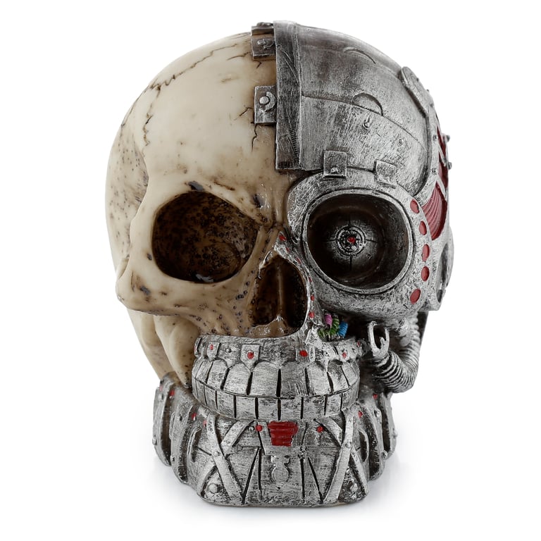Resin Fantasy Steampunk Half Robot Skull Ornament