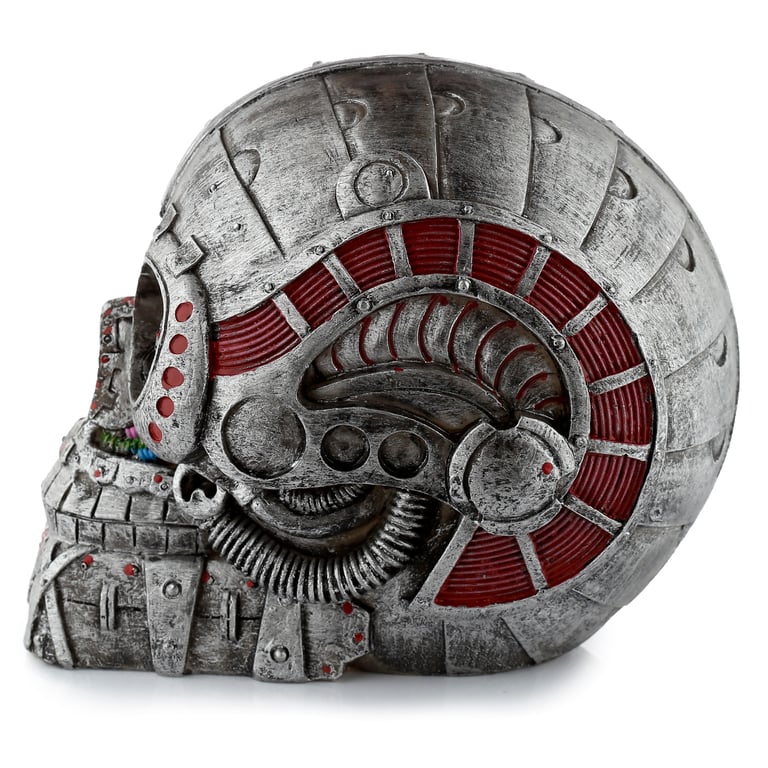 Resin Fantasy Steampunk Half Robot Skull Ornament