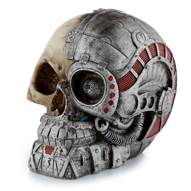 Resin Fantasy Steampunk Half Robot Skull Ornament