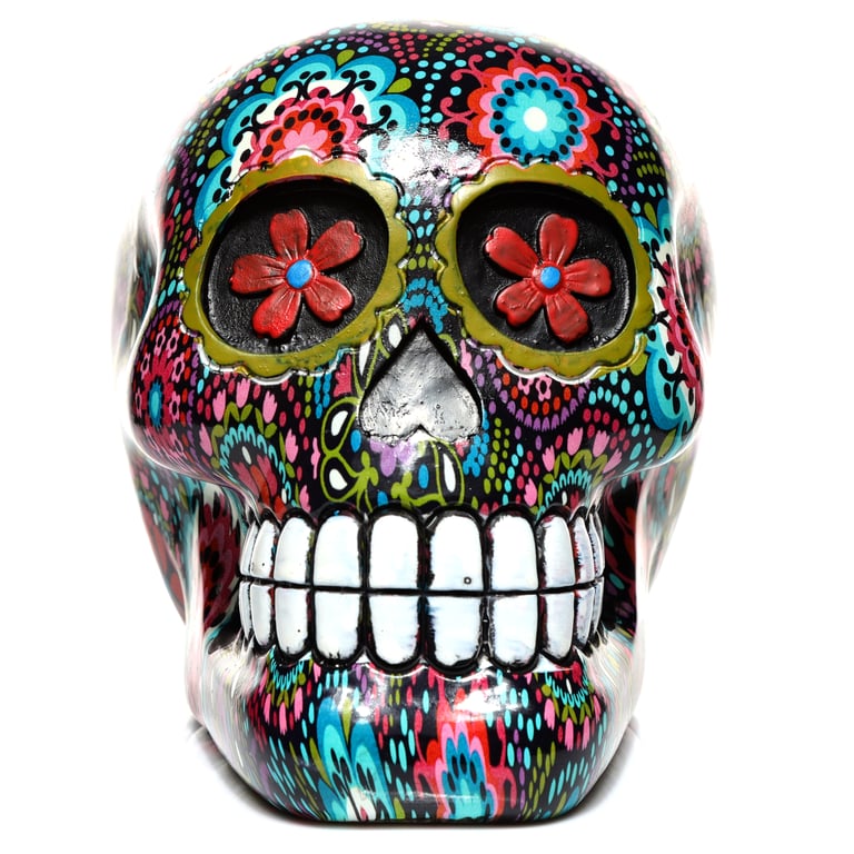 Fantasy Resin Floral Day of the Dead Skull Ornament - Home Decor Decoration