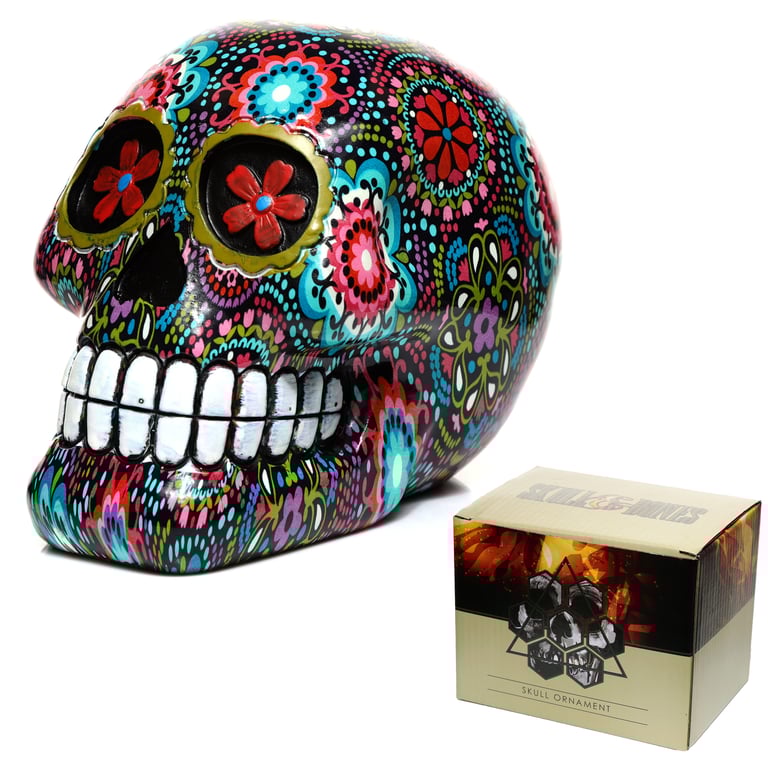 Fantasy Resin Floral Day of the Dead Skull Ornament - Home Decor Decoration