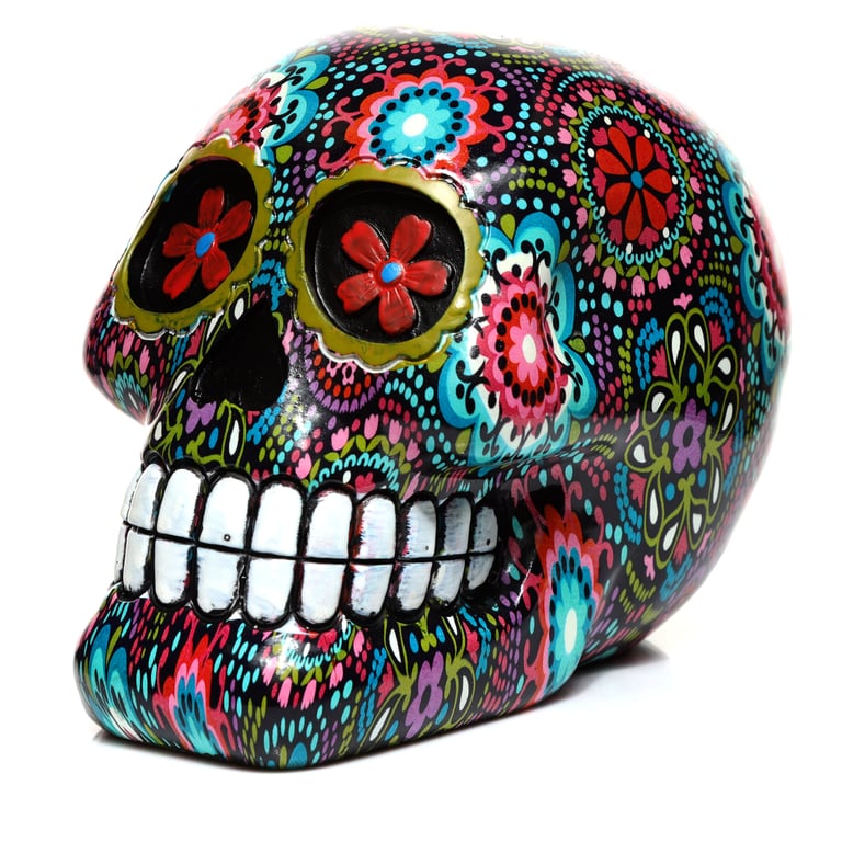 Fantasy Resin Floral Day of the Dead Skull Ornament - Home Decor Decoration