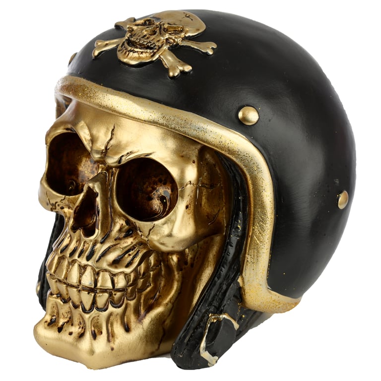 Gold Punk Skull Fantasy Biker Helmet Resin Ornament