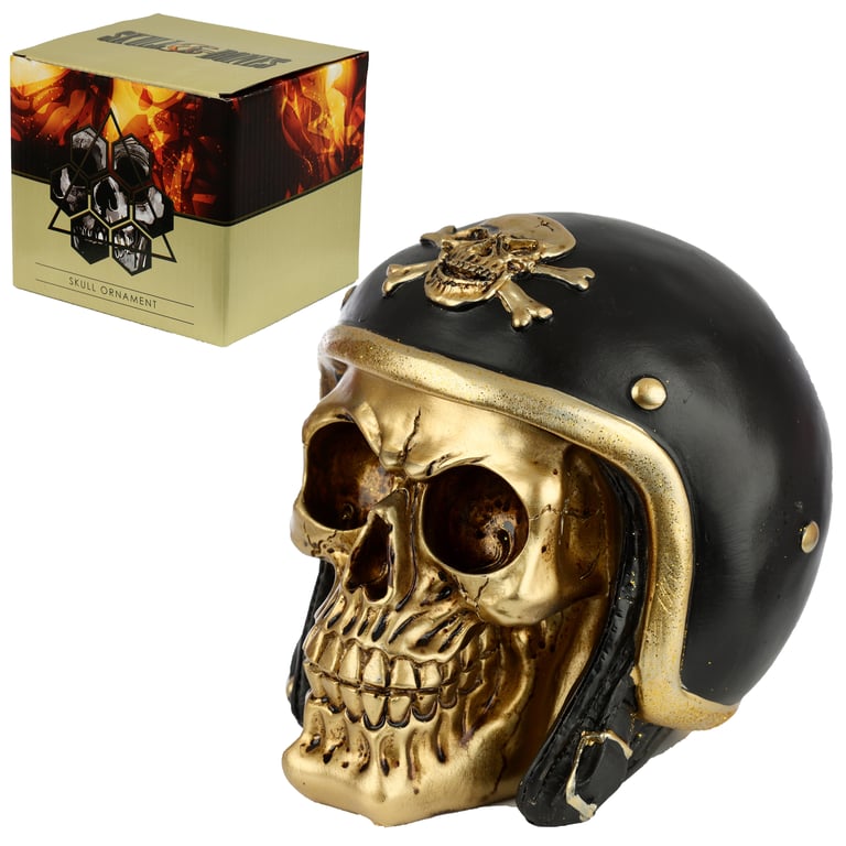 Gold Punk Skull Fantasy Biker Helmet Resin Ornament