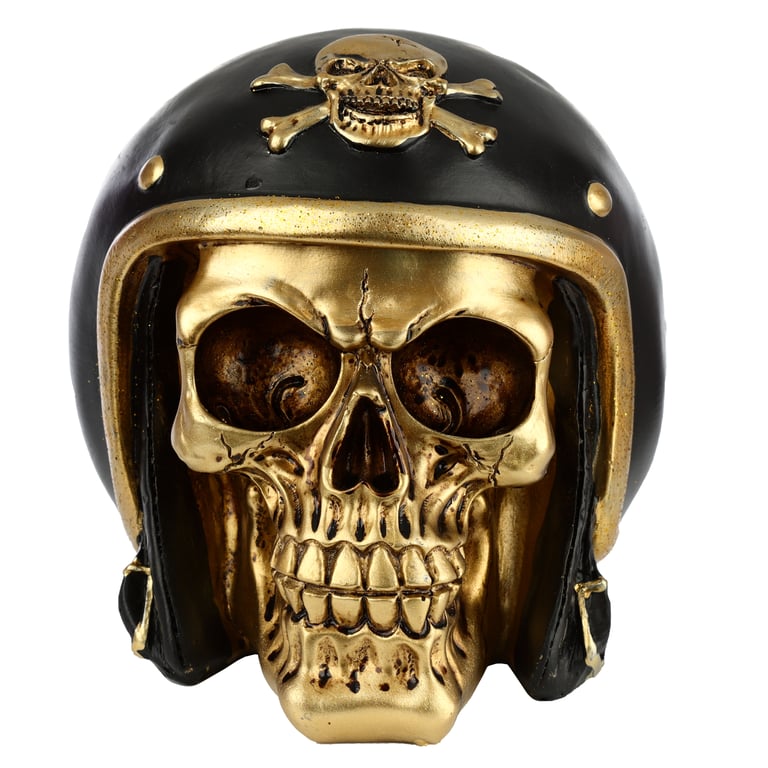 Gold Punk Skull Fantasy Biker Helmet Resin Ornament