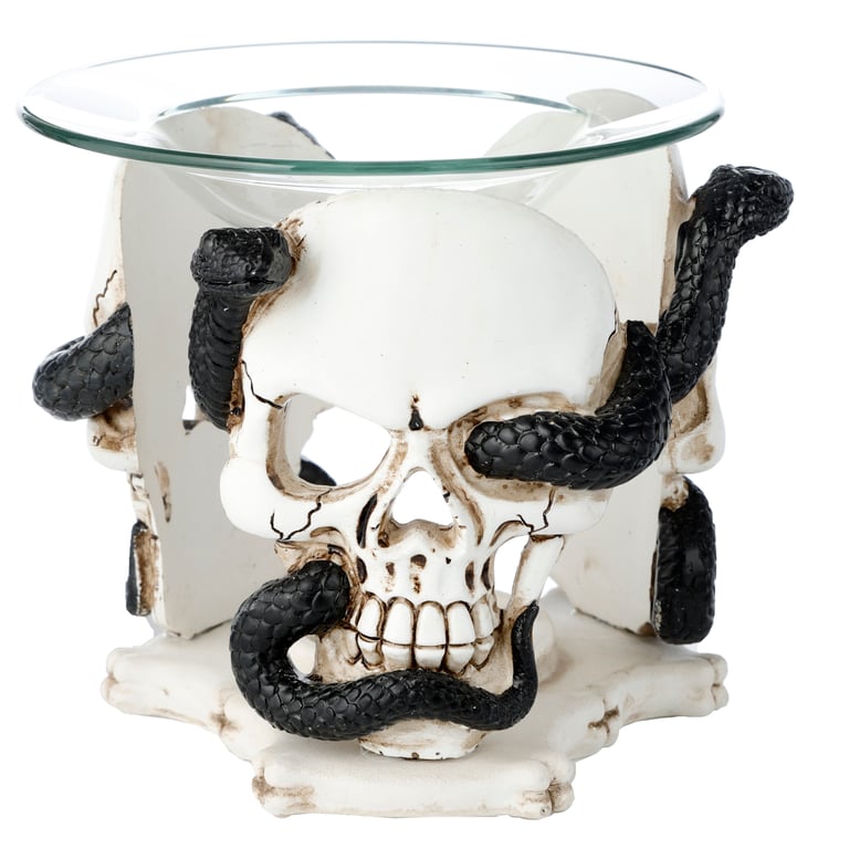 Skull and Serpent Resin Oil & Wax Burner with Glass Dish - Perfect Home Fragrance Solution for Relaxation
