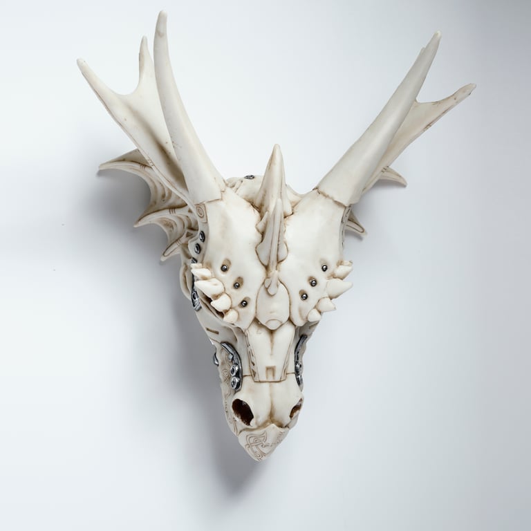 Resin Dragon Skull Decoration with Metallic Detail - Home Decor Accent