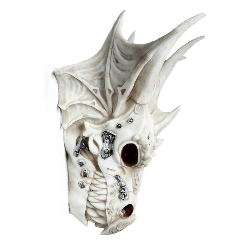 Resin Dragon Skull Decoration with Metallic Detail - Home Decor Accent