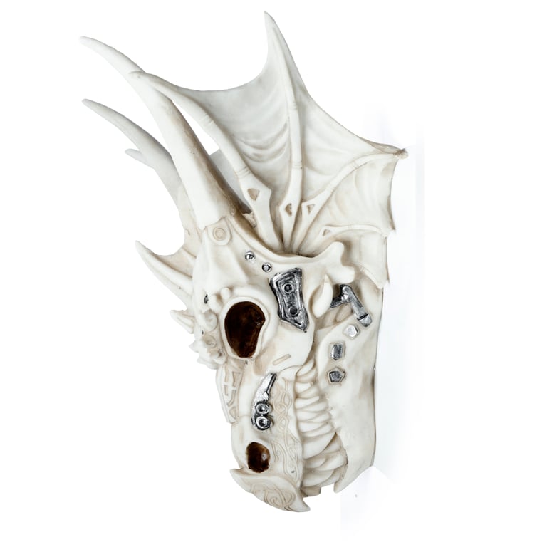 Resin Dragon Skull Decoration with Metallic Detail - Home Decor Accent