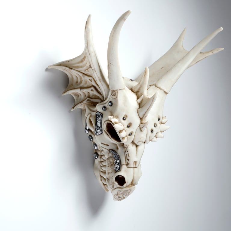 Resin Dragon Skull Decoration with Metallic Detail - Home Decor Accent