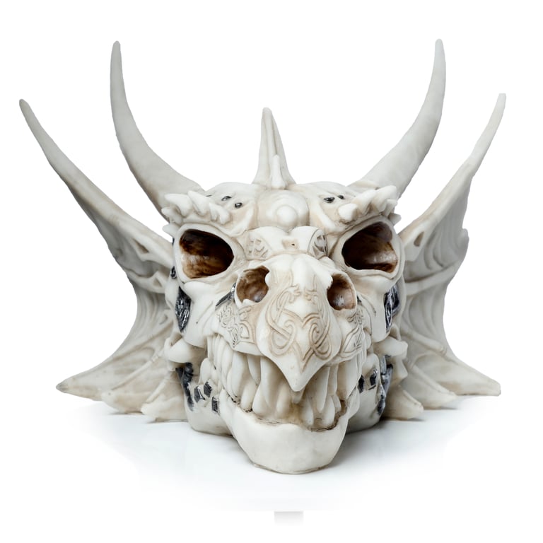 Resin Dragon Skull Decoration with Metallic Detail - Home Decor Accent