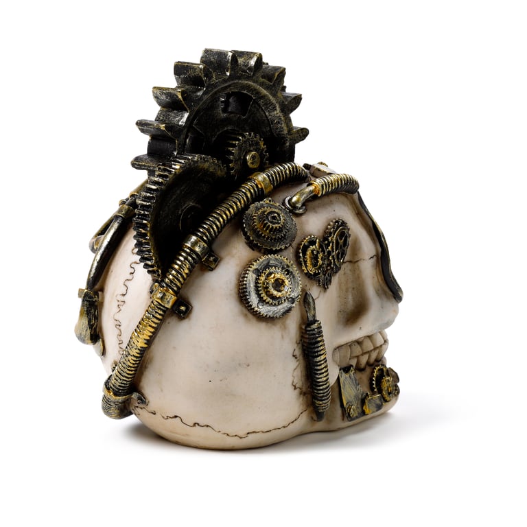 Steampunk Resin Skull Decoration - Cogs & Springs Home Decor