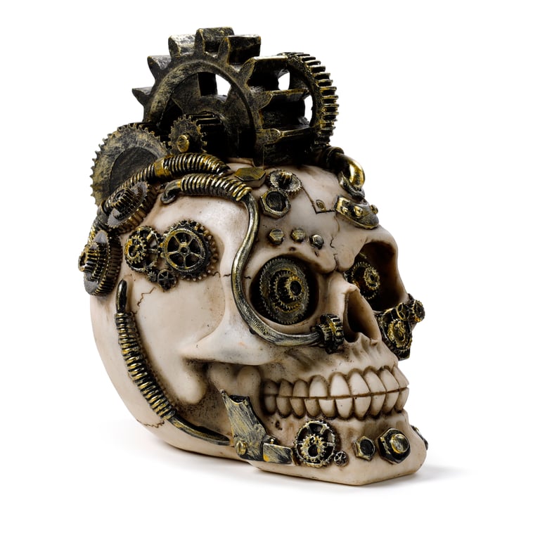 Steampunk Resin Skull Decoration - Cogs & Springs Home Decor