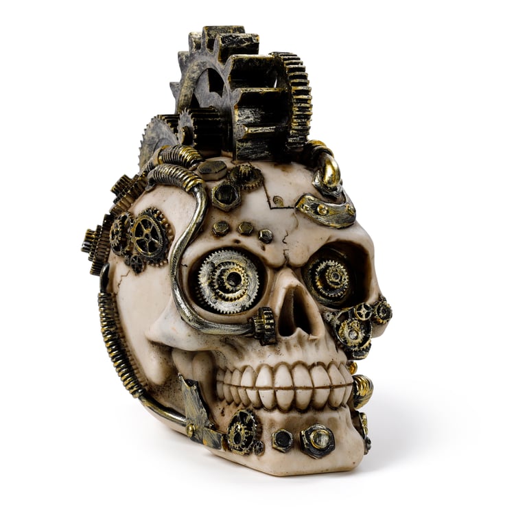 Steampunk Resin Skull Decoration - Cogs & Springs Home Decor