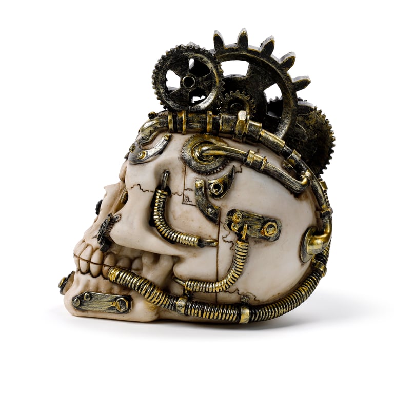 Steampunk Resin Skull Decoration - Cogs & Springs Home Decor