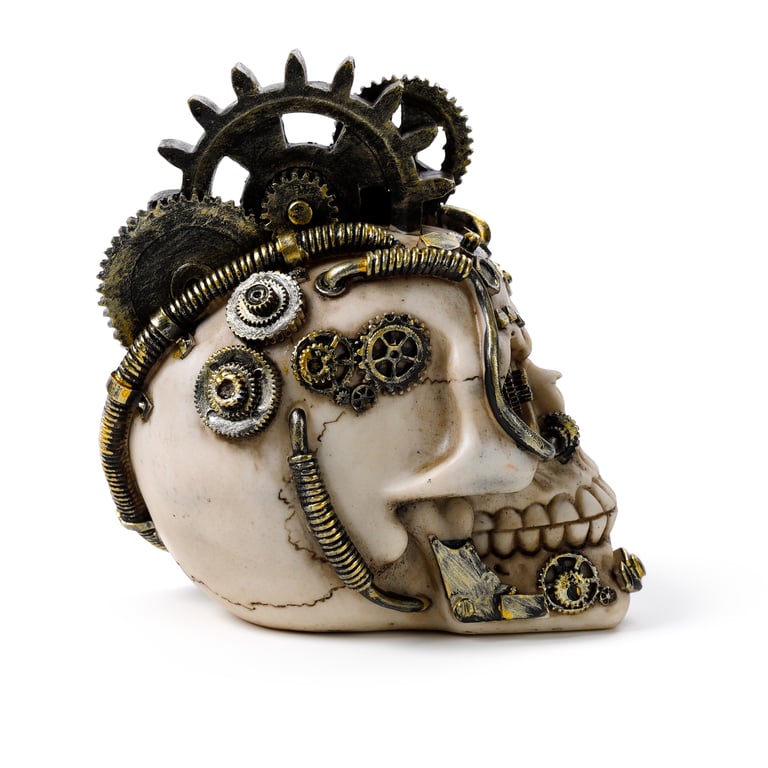 Steampunk Resin Skull Decoration - Cogs & Springs Home Decor