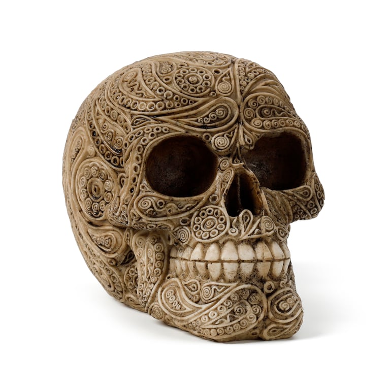 Damask Skull Resin Ornament - Elegant Home Decor and Halloween Decoration