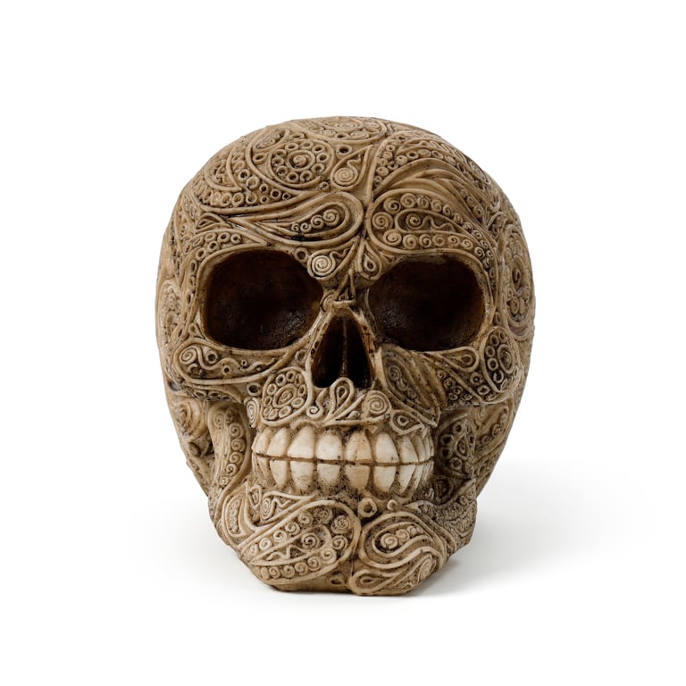 Damask Skull Resin Ornament - Elegant Home Decor and Halloween Decoration