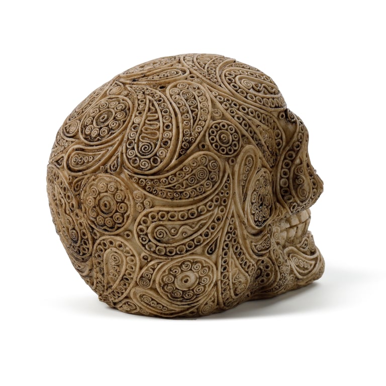 Damask Skull Resin Ornament - Elegant Home Decor and Halloween Decoration