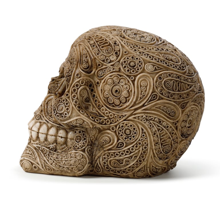 Damask Skull Resin Ornament - Elegant Home Decor and Halloween Decoration