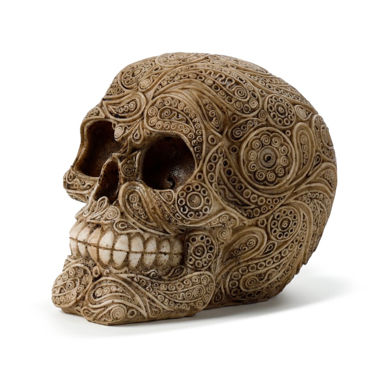 Damask Skull Resin Ornament - Elegant Home Decor and Halloween Decoration