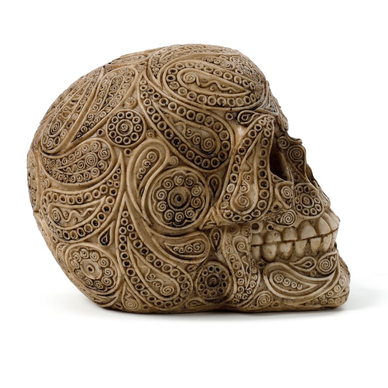 Damask Skull Resin Ornament - Elegant Home Decor and Halloween Decoration