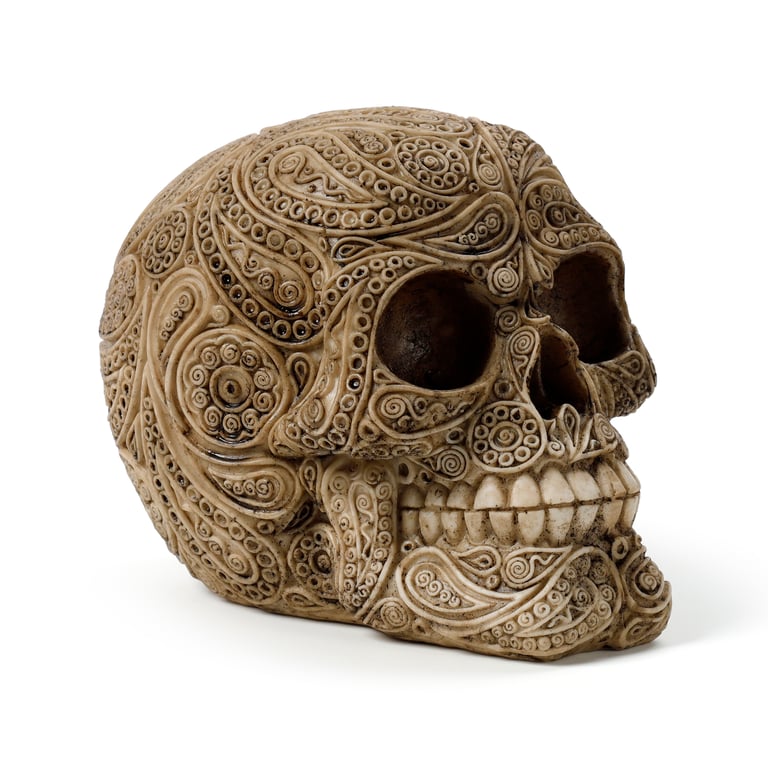 Damask Skull Resin Ornament - Elegant Home Decor and Halloween Decoration