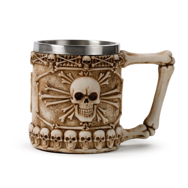 Skull & Bone Resin and Stainless Steel Decorative Tankard - Halloween Home Decor