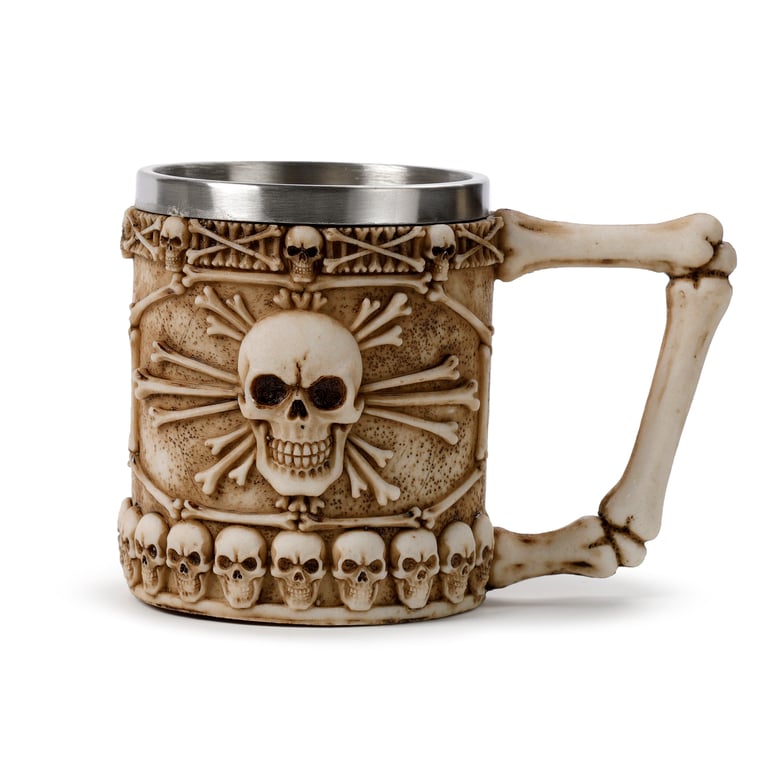 Skull & Bone Resin and Stainless Steel Decorative Tankard - Halloween Home Decor