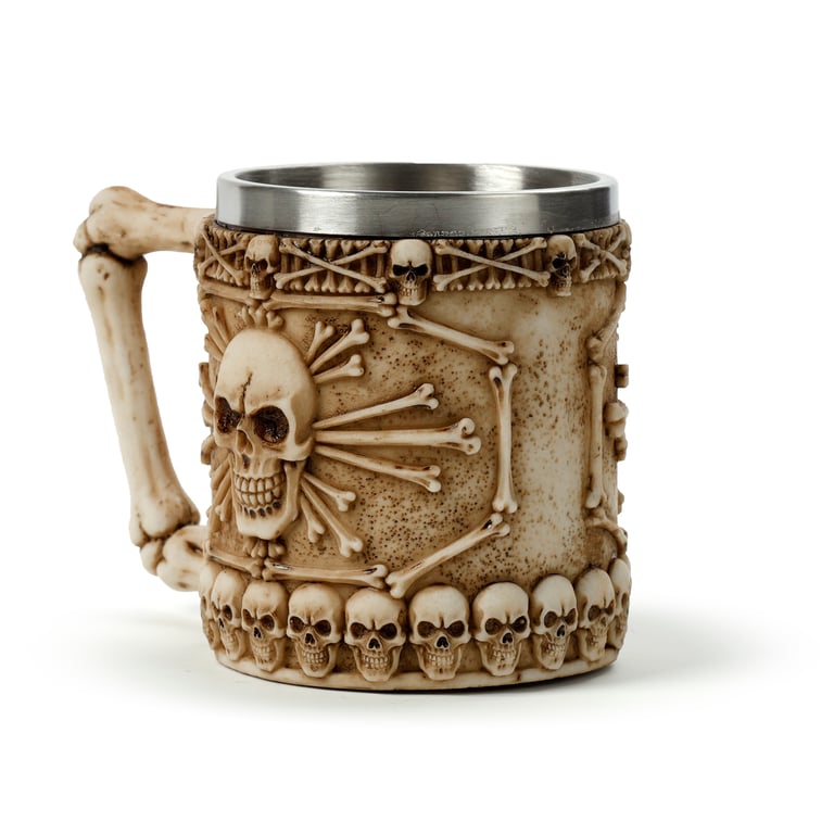 Skull & Bone Resin and Stainless Steel Decorative Tankard - Halloween Home Decor