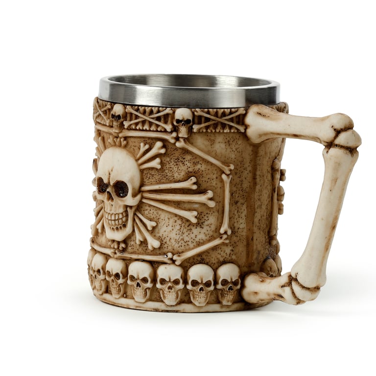 Skull & Bone Resin and Stainless Steel Decorative Tankard - Halloween Home Decor