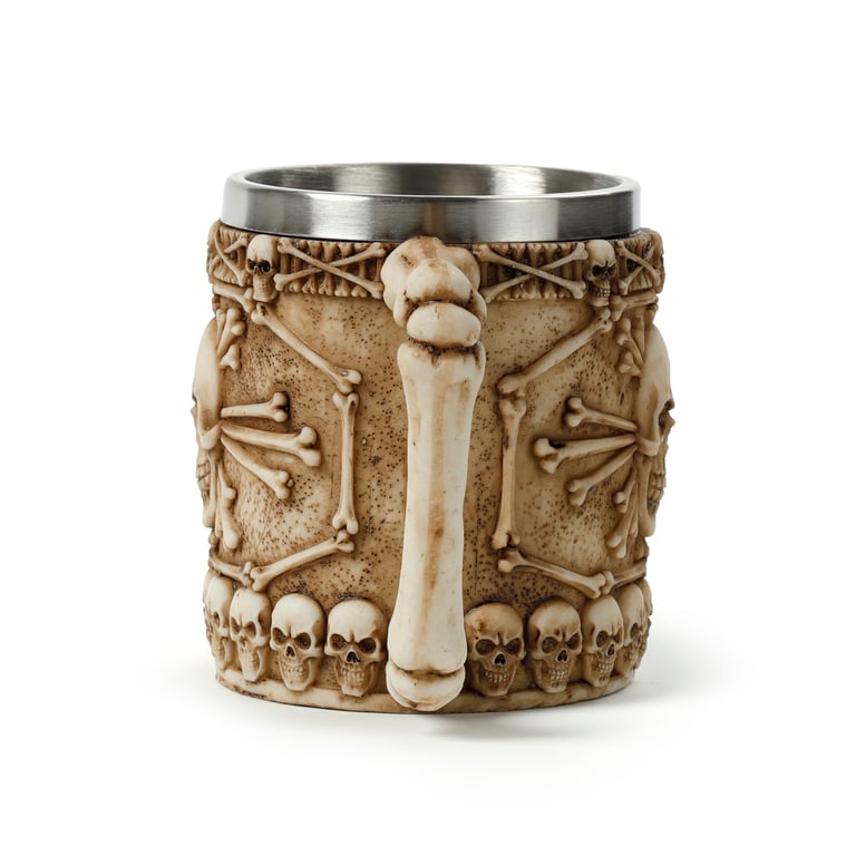 Skull & Bone Resin and Stainless Steel Decorative Tankard - Halloween Home Decor