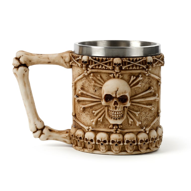 Skull & Bone Resin and Stainless Steel Decorative Tankard - Halloween Home Decor