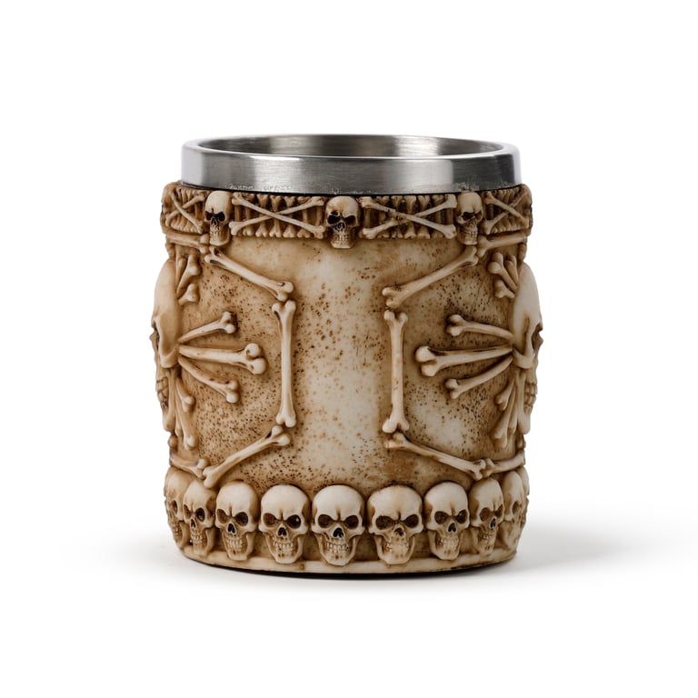 Skull & Bone Resin and Stainless Steel Decorative Tankard - Halloween Home Decor