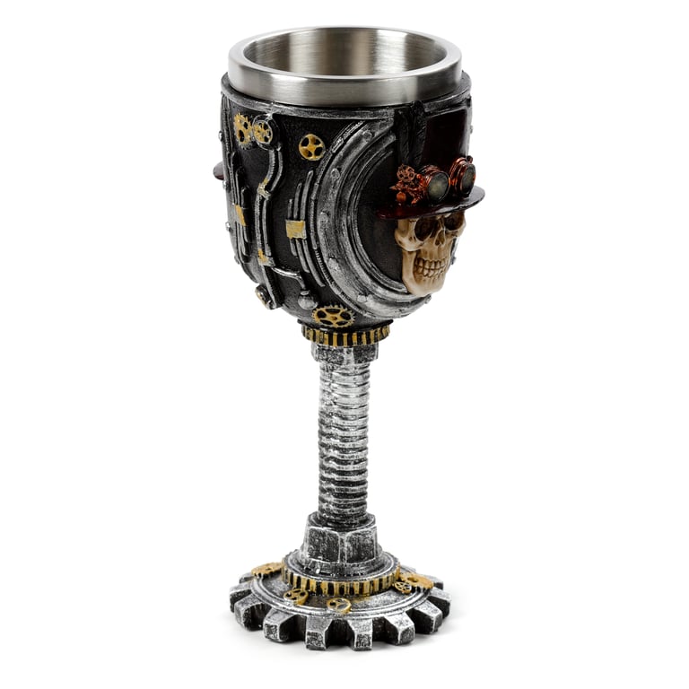 Steampunk Resin Goblet with Stainless Steel Skull Decorative Accent