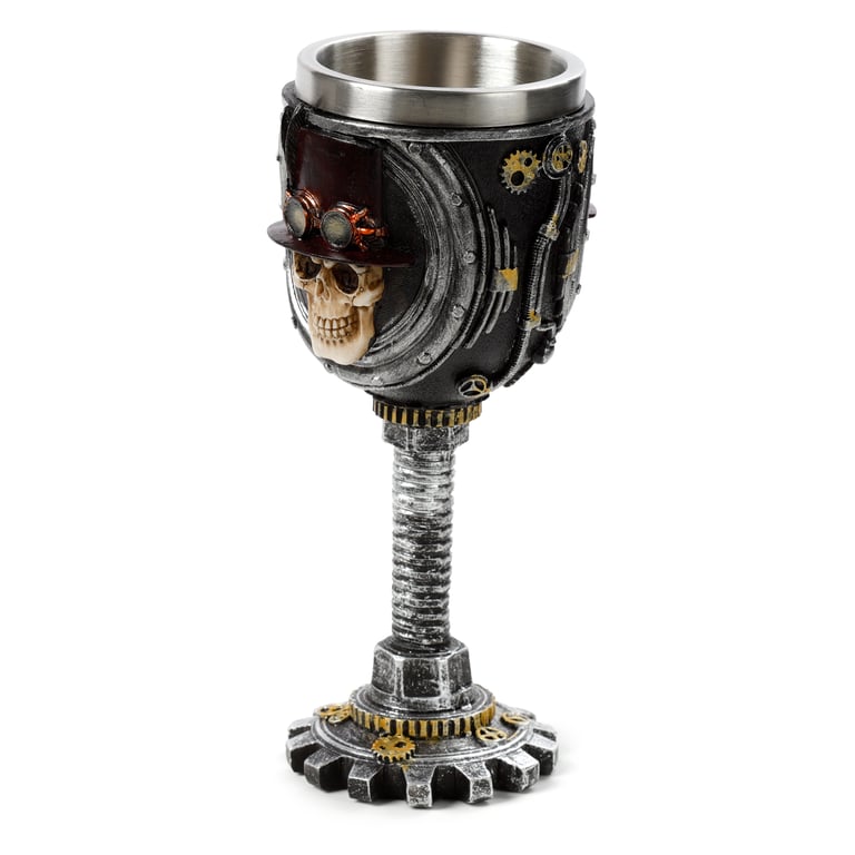Steampunk Resin Goblet with Stainless Steel Skull Decorative Accent
