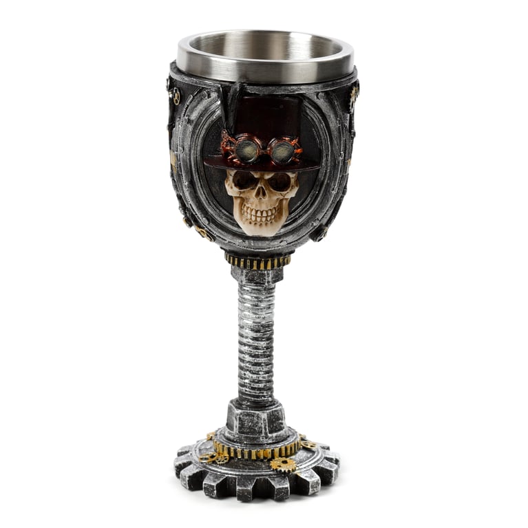 Steampunk Resin Goblet with Stainless Steel Skull Decorative Accent