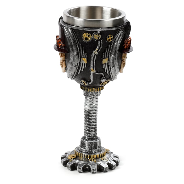 Steampunk Resin Goblet with Stainless Steel Skull Decorative Accent