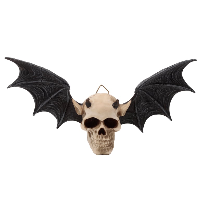 Gothic Devil Bat Skull Resin Wall Plaque - Halloween Decoration