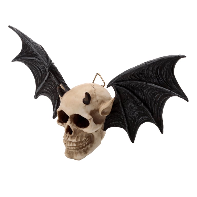 Gothic Devil Bat Skull Resin Wall Plaque - Halloween Decoration