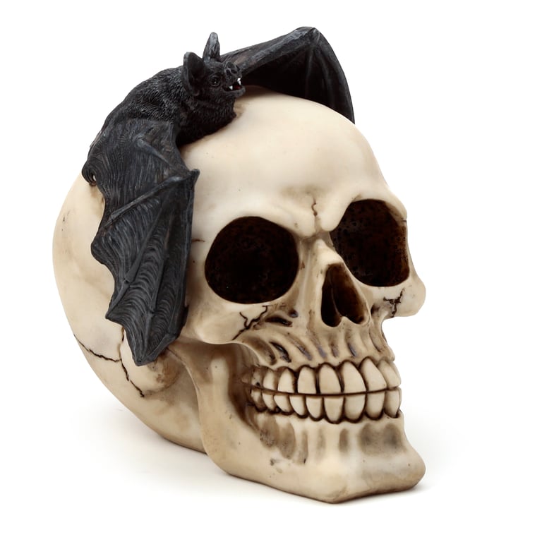 Resin Gothic Skull Decoration with Bat Head Home Decor for Halloween Season
