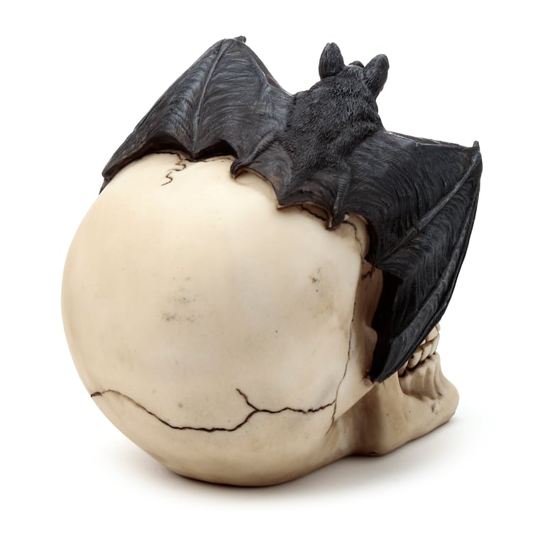 Resin Gothic Skull Decoration with Bat Head Home Decor for Halloween Season