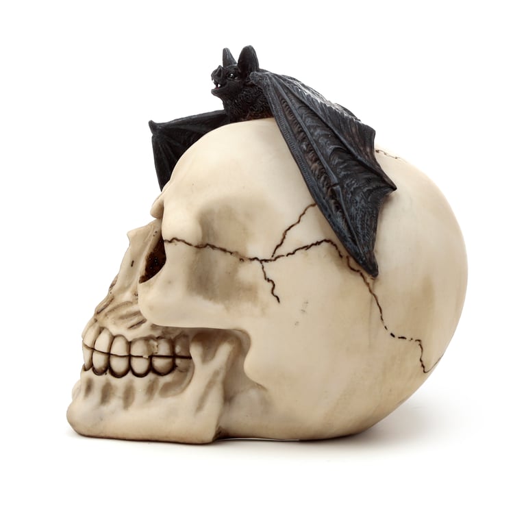 Resin Gothic Skull Decoration with Bat Head Home Decor for Halloween Season