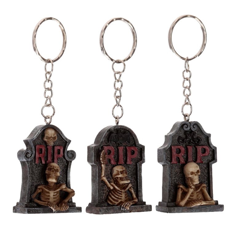 Skeleton RIP Tombstone Resin Metal Halloween Keychain