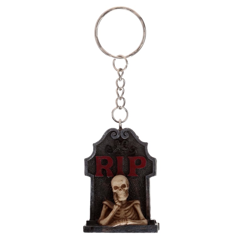Skeleton RIP Tombstone Resin Metal Halloween Keychain