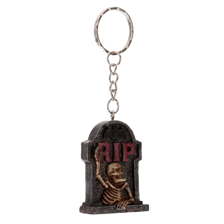 Skeleton RIP Tombstone Resin Metal Halloween Keychain